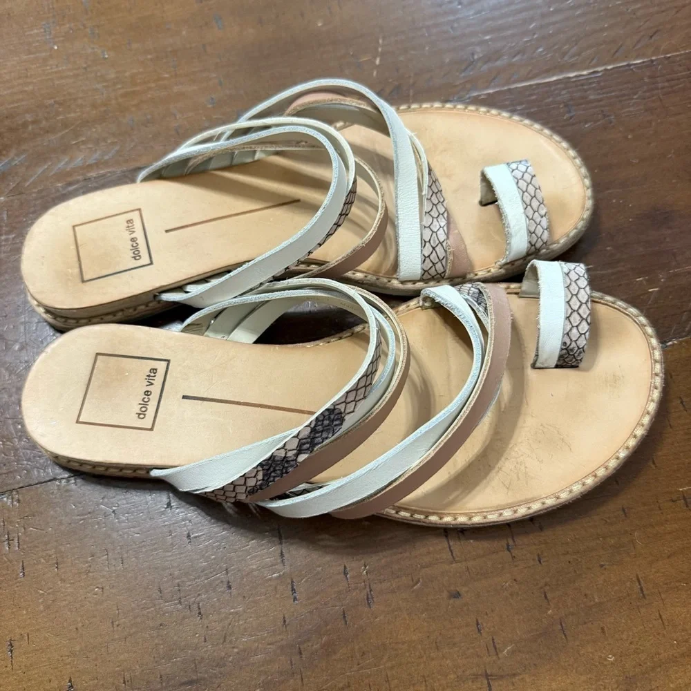 Dolce Vita Cream and Tan Sandals with Strappy Design size 7